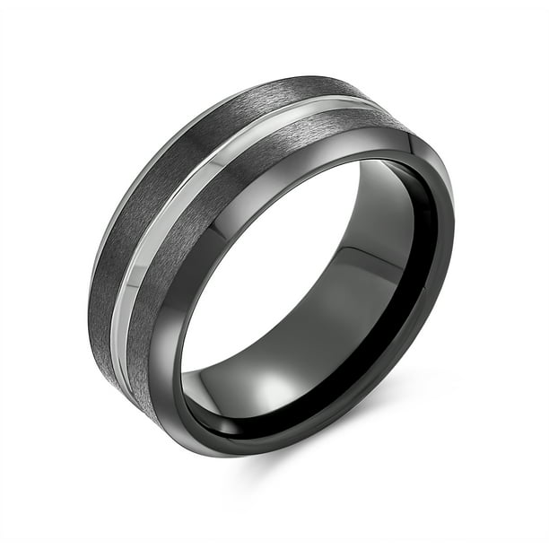 Stainless Steel Matte Finished 2 Color Geometric Wide Flat Band Ring 